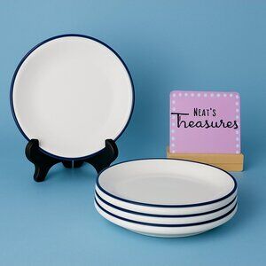 Mainstays White Blue Trim Rim Stackable Stoneware Sided Salad Plates Set of 4